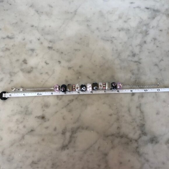 Murano Glass Slider Charm Bracelet Silver Pink Black 11 in long - Picture 11 of 15